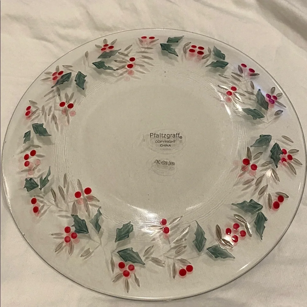 Pfaltzgraff Winter Berry Decorative Glass Plate-Red, Green Design. 8 Available.
